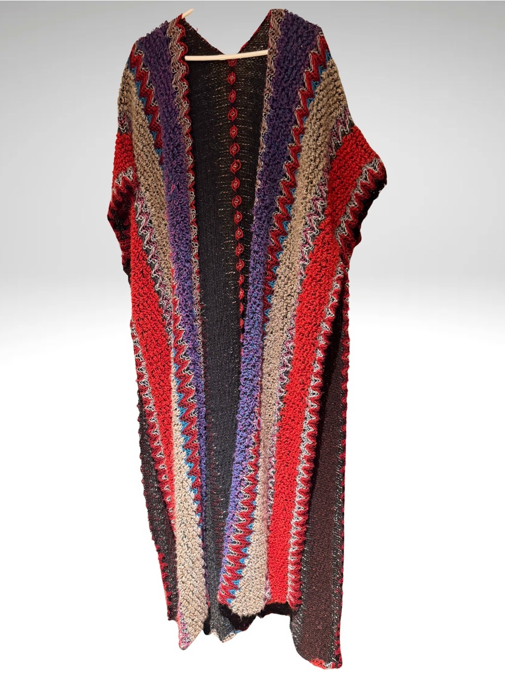 Multi-Color Crochet Maxi Cardigan Bohemian Knit Cover-Up